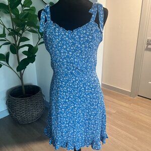 By Together Anthropologie Blue Floral Smocked Baby Doll Dress Sz M Cottagecore